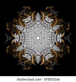 Traditional classic golden vector pattern on black background with golden elements. Oriental ornament in the style of baroque.