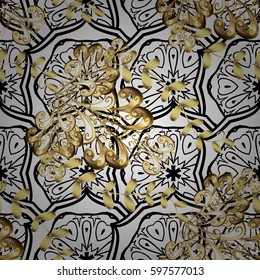 Traditional classic golden vector pattern on background with golden elements. Seamless oriental ornament in the style of baroque.
