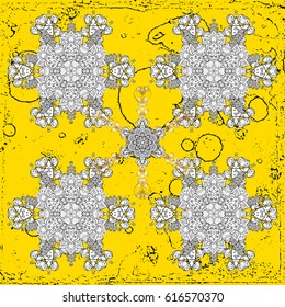 Traditional classic golden vector pattern on yellow background with golden elements. Oriental ornament in the style of baroque.