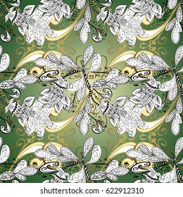 Traditional classic golden vector pattern on green background 