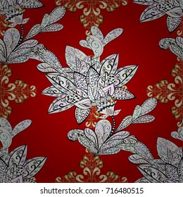 Traditional classic golden vector pattern on red, neutral and gray colors with golden elements. Ornamental oriental ornament in the style of baroque.