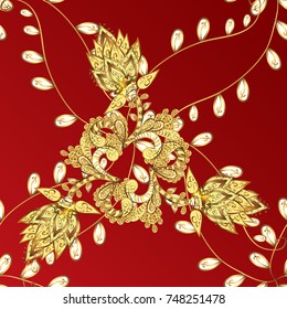 Traditional classic golden vector pattern on red, yellow and brown colors with golden elements. Oriental ornament in the style of baroque.