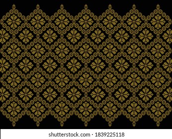 Traditional Classic Malay handwoven black 'songket' with gold threads vector 
