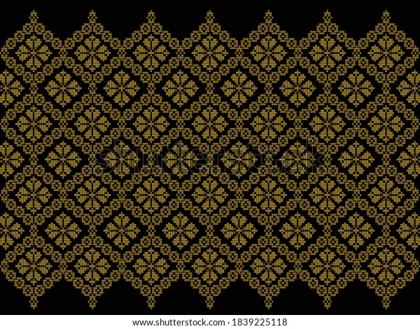 Traditional Classic Malay Handwoven Black Songket Stock Vector Royalty