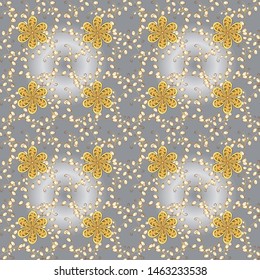 Traditional classic ornament. Illustration on gray and yellow colors. Vector illustration. Vintage pattern with arabesques. Seamless Oriental vector cute pattern with arabesques and floral elements.