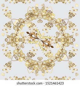 Traditional classic ornament. Vector. Seamless. Vintage pattern with arabesques. Oriental nice pattern with arabesques and floral elements. Pictures in gray and beige colors.