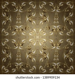 Traditional classic ornament. Vector. Vintage pattern with arabesques. Seamless. Pictures in neutral, brown and beige colors. Oriental nice pattern with arabesques and floral elements.