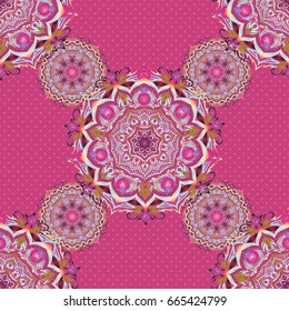 Traditional classic pattern in beige and red colors. Vector illustration. Abstract ornament seamless pattern in the style of baroque.