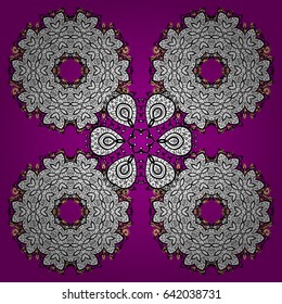 Traditional classic pattern. Oriental ornament in the style of baroque. White pattern on magenta and pink background with doodles elements. Vector oriental ornament.