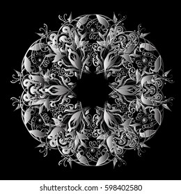Traditional classic silver vector pattern on colorful background with silver elements. Oriental ornament in the style of baroque.