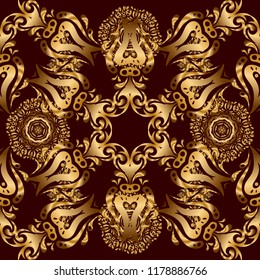 Traditional classic vector golden pattern. Seamless oriental ornament in the style of baroque on a brown background.