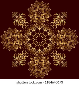 Traditional classic vector golden pattern. Seamless oriental ornament in the style of baroque on a brown background.