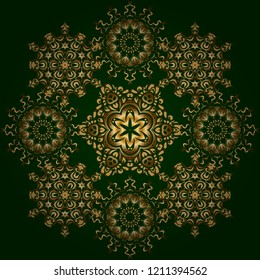 Traditional classic vector golden pattern. Oriental ornament in the style of baroque on a green background.