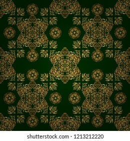 Traditional classic vector golden pattern. Seamless oriental ornament in the style of baroque on a green background.