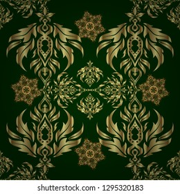 Traditional classic vector golden pattern. Seamless pattern oriental ornament in baroque style. Green and golden pattern.