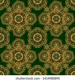 Traditional classic vector golden pattern. Seamless oriental ornament in the style of baroque on a green background.