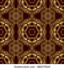 Traditional classic vector golden pattern. Seamless oriental ornament in the style of baroque on a brown background.