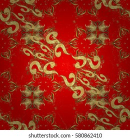 Traditional classic vector golden pattern. Red background with golden elements. Oriental ornament in the style of baroque.