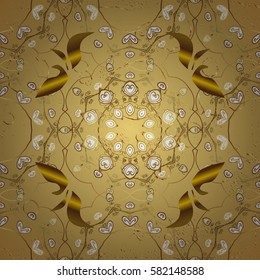 Traditional classic vector golden pattern. Yellow background with golden elements. Oriental ornament in the style of baroque.