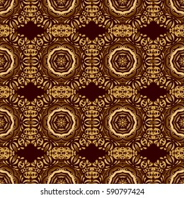 Traditional classic vector golden pattern. Seamless oriental ornament in the style of baroque on a brown background.