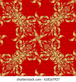 Traditional classic vector golden pattern. Red and golden pattern. Seamless pattern oriental ornament in baroque style.