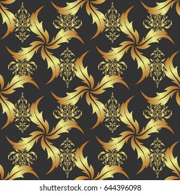 Traditional classic vector golden pattern. Seamless oriental ornament in the style of baroque on a gray background.