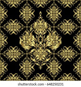 Traditional classic vector golden pattern. Seamless oriental ornament in the style of baroque on a black background.