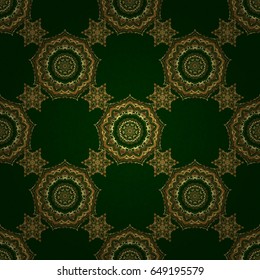 Traditional classic vector golden pattern. Seamless oriental ornament in the style of baroque on a green background.