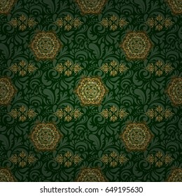 Traditional classic vector golden pattern. Seamless oriental ornament in the style of baroque on a green background.