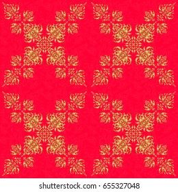 Traditional classic vector golden pattern. Red and golden pattern. Seamless pattern oriental ornament in baroque style.