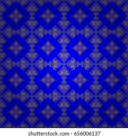 Traditional classic vector golden pattern. Seamless oriental ornament in the style of baroque on a blue background.