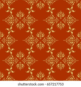Traditional classic vector golden pattern. Seamless oriental ornament in the style of baroque on a brown background.
