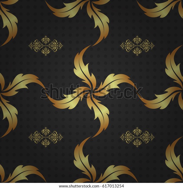 Traditional\
classic vector golden pattern. Gray and golden pattern. Seamless\
pattern oriental ornament in baroque\
style.