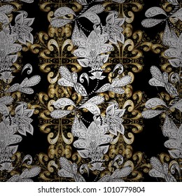 Traditional classic vector golden seamless pattern. Colors with golden elements. Seamless oriental ornament in the style of baroque.