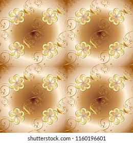 Traditional classic vector golden seamless pattern. Golden elements on beige, brown and yellow colors. Seamless oriental ornament in the style of baroque.
