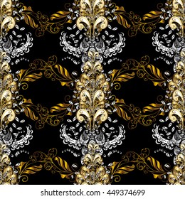 Traditional classic vector golden seamless pattern. Colors with golden elements. Seamless oriental ornament in the style of baroque.