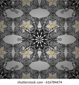 Traditional classic vector golden seamless pattern. Gray background with golden elements. Seamless oriental ornament in the style of baroque.