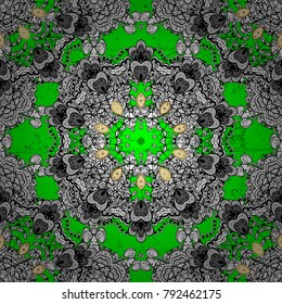 Traditional classic vector green pattern. Colors with green elements. Oriental ornament in the style of baroque.