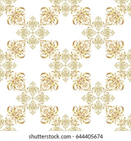 Traditional classic vector ornament on a white background. Oriental golden seamless pattern with arabesques and floral elements.