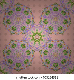 Traditional classic vector pattern in green, violet and blue. Damask design. Seamless pattern oriental ornament in baroque style.