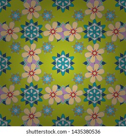 Traditional classic vector pattern. Seamless oriental ornament in the style of baroque in beige, blue and yellow colors.