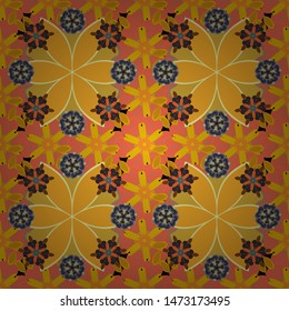 Traditional classic vector pattern in yellow, brown and orange. Damask design. Seamless pattern oriental ornament in baroque style.