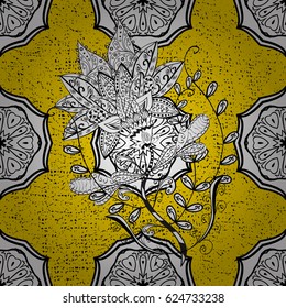 Traditional classic vector white pattern. Yellow background with white elements. Oriental ornament in the style of baroque.