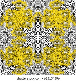 Traditional classic vector white pattern. Yellow background with white elements. Oriental ornament in the style of baroque.