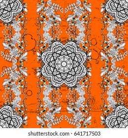 Traditional classic vector white pattern. Orange and white background with white elements. Oriental ornament in the style of baroque.