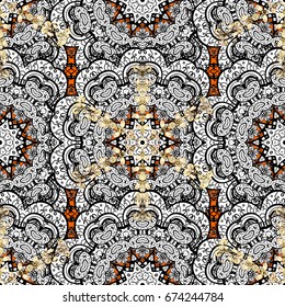 Traditional classic vector white pattern. Orange and white background with white elements. Oriental ornament in the style of baroque.
