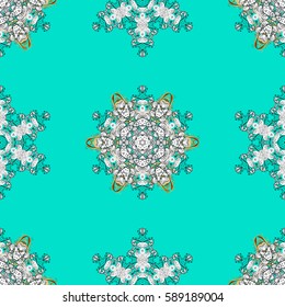Traditional classic vector white seamless pattern. Golden elements on blue background. Seamless oriental ornament in the style of baroque.