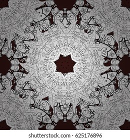 Traditional classic vector white seamless pattern. White elements on brown background. Seamless oriental ornament in the style of baroque.