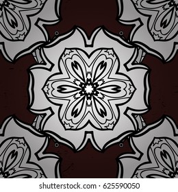 Traditional classic vector white seamless pattern. White elements on brown background. Seamless oriental ornament in the style of baroque.