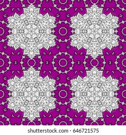 Traditional classic vector white seamless pattern. White elements on magenta background. Seamless oriental ornament in the style of baroque.